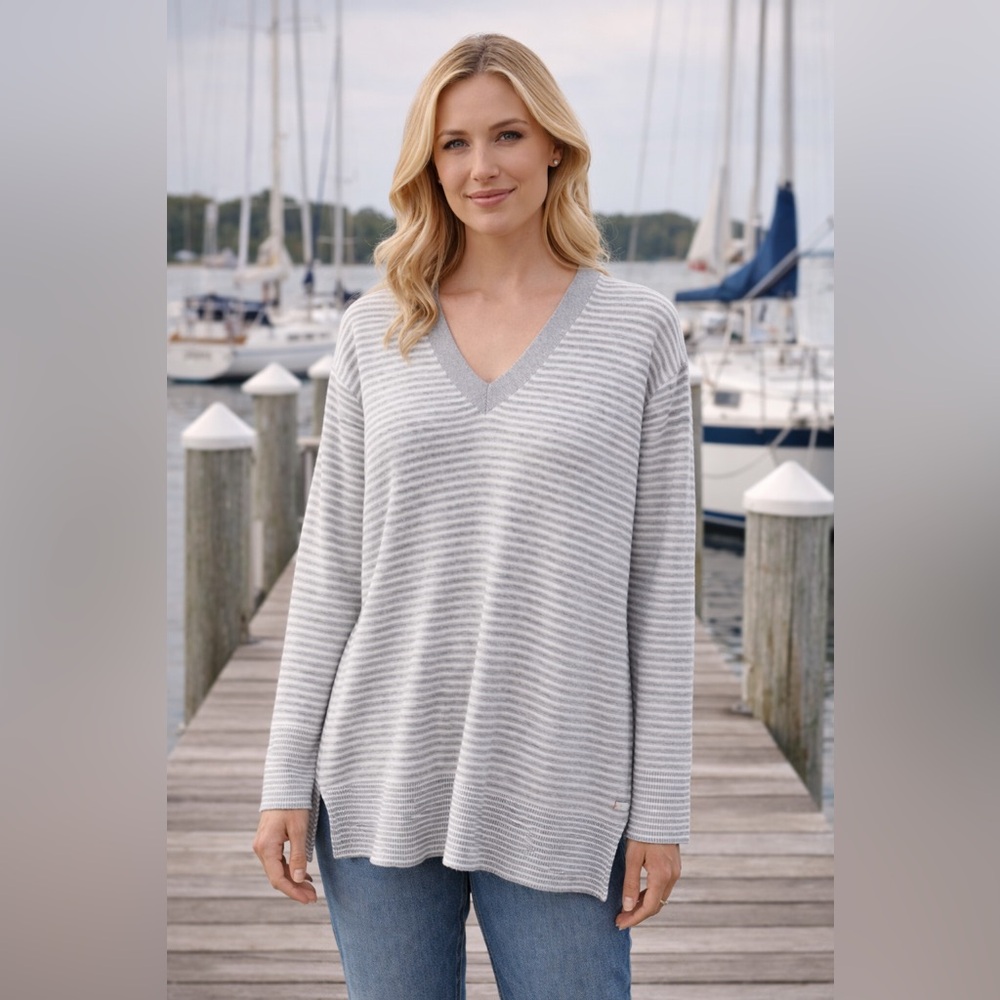 Tommy Hilfiger Light Gray Striped V-Neck Tunic